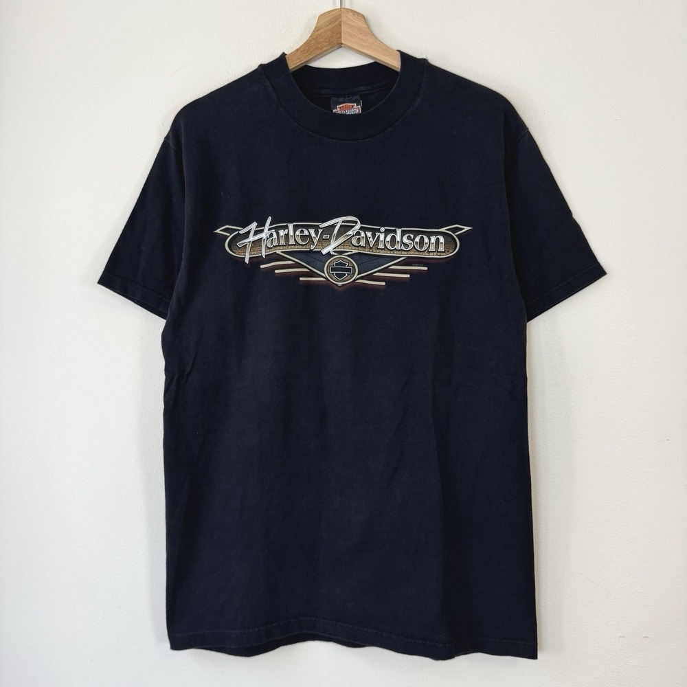 Vintage 90's Harley Davidson Bear Sporting Goods Logo Motorcycle Black Tee Shirt
